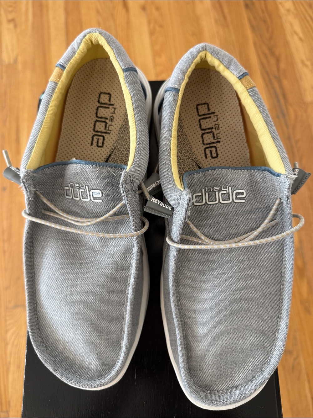 Hey Dude Grey Canvas Slip-On Shoes with Yellow Lining Size 10